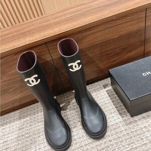 Black Chanel Rain Boots